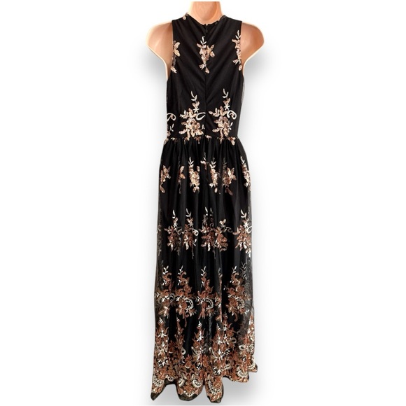 Southern Fried Chics Enchanted Nights Sequined Maxi Dress Size Medium Black - Picture 3 of 9